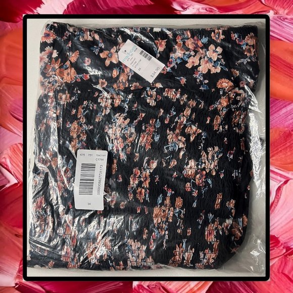 Maurice's Plus Size Black Floral Smocked Off the Shoulder Top 2X & 3X - Picture 9 of 12